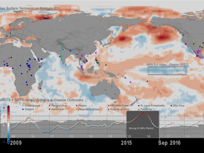 Variability in global sea surface temperature anomalies, ESO timeline, and infection disease outbreaks