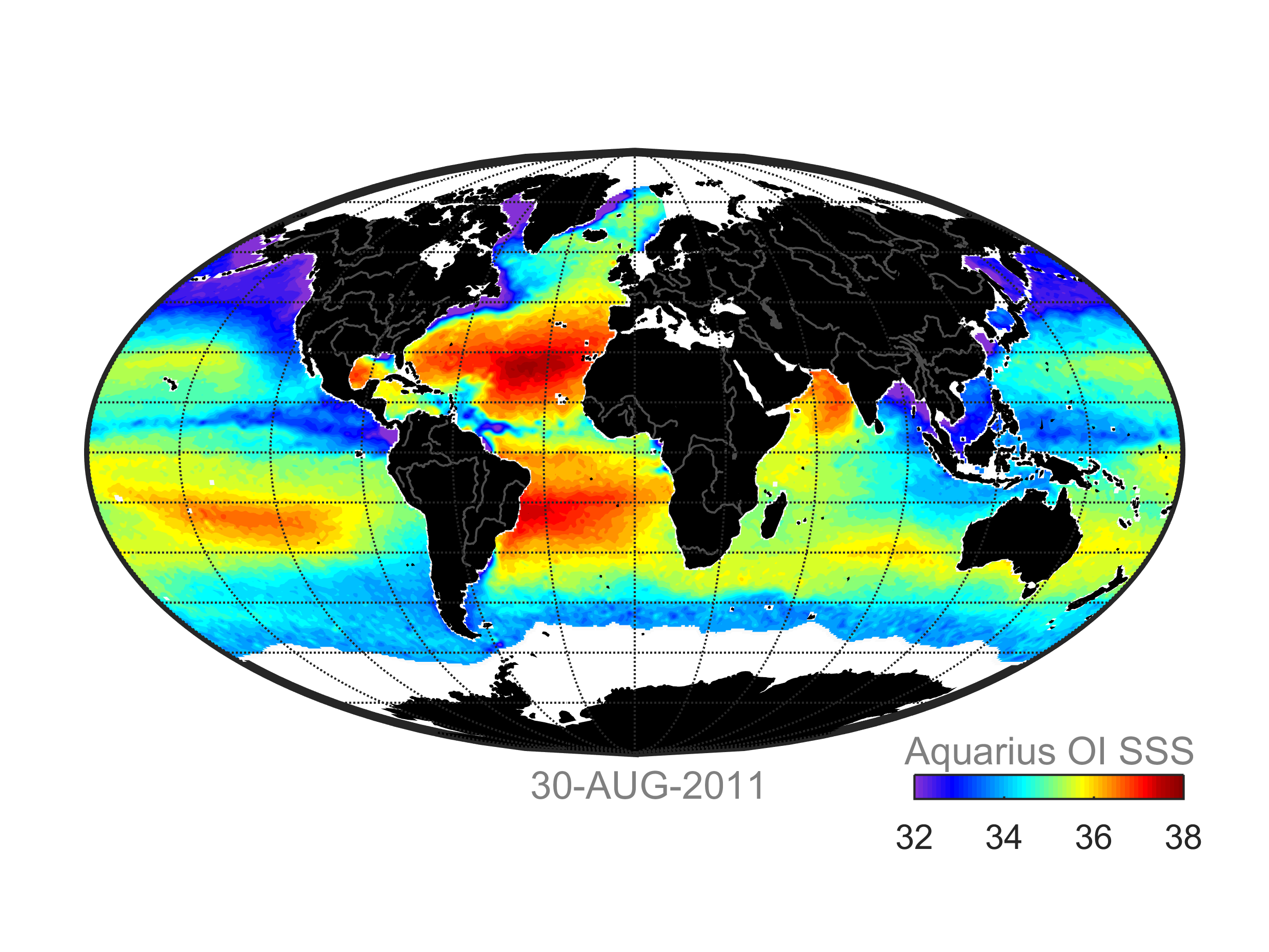 Global map of sea surface salinity