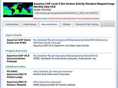 Screenshot of the PO.DAAC data portal