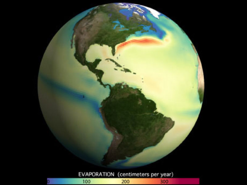 Evaporation and precipitation in the western hemisphere