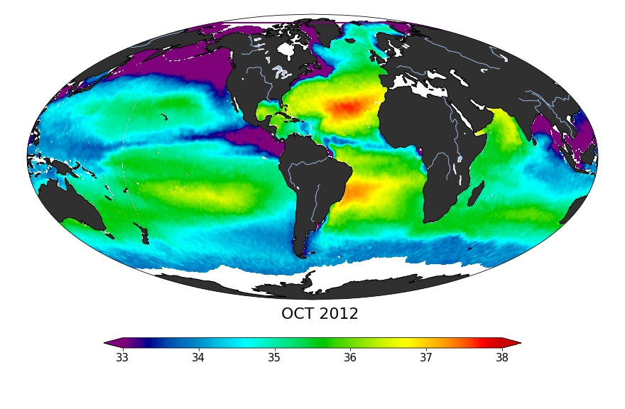 Sea surface salinity, October 2012