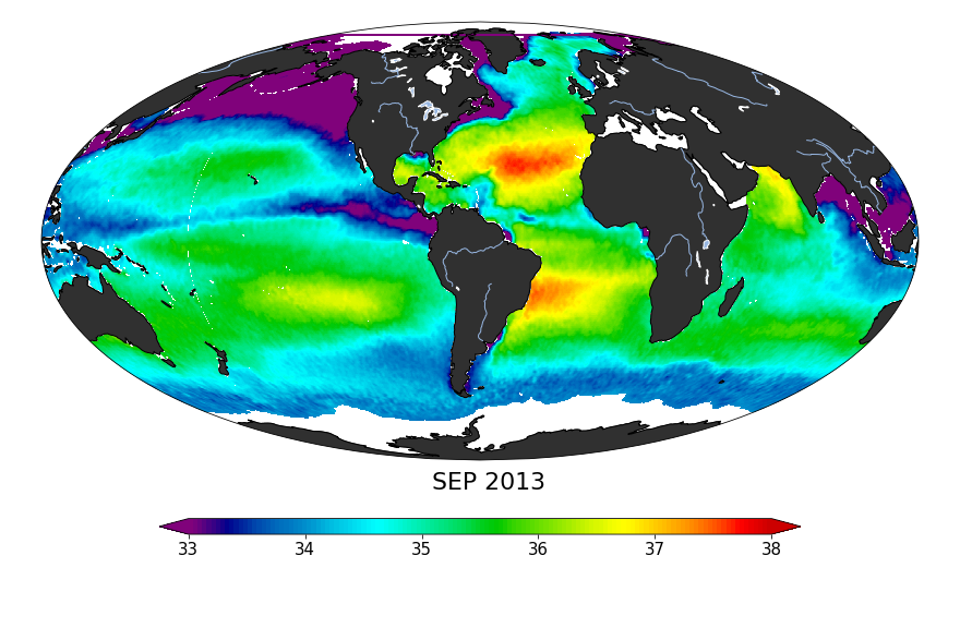 Sea surface salinity, September 2013