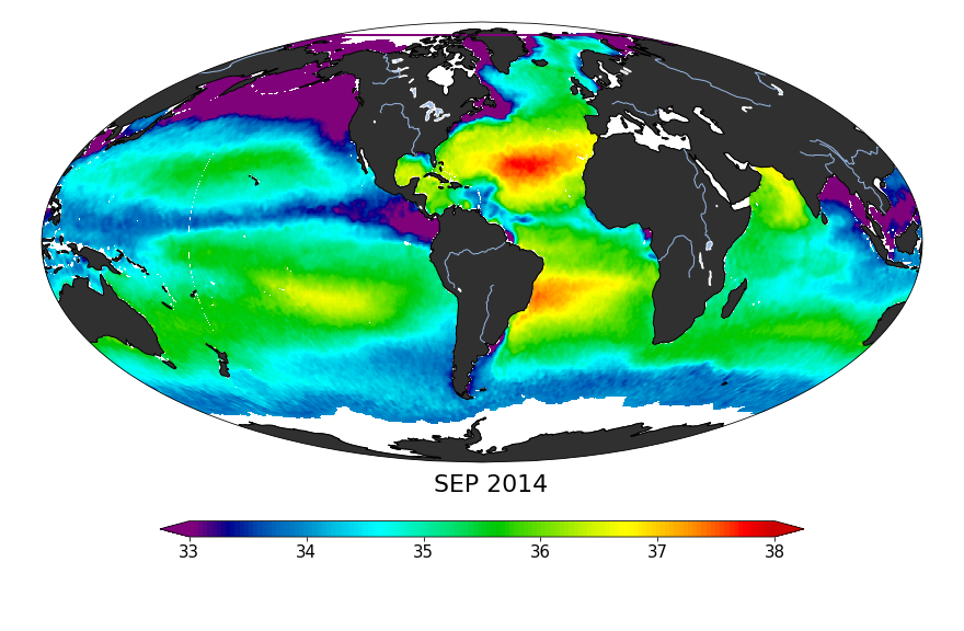 Sea surface salinity, September 2014