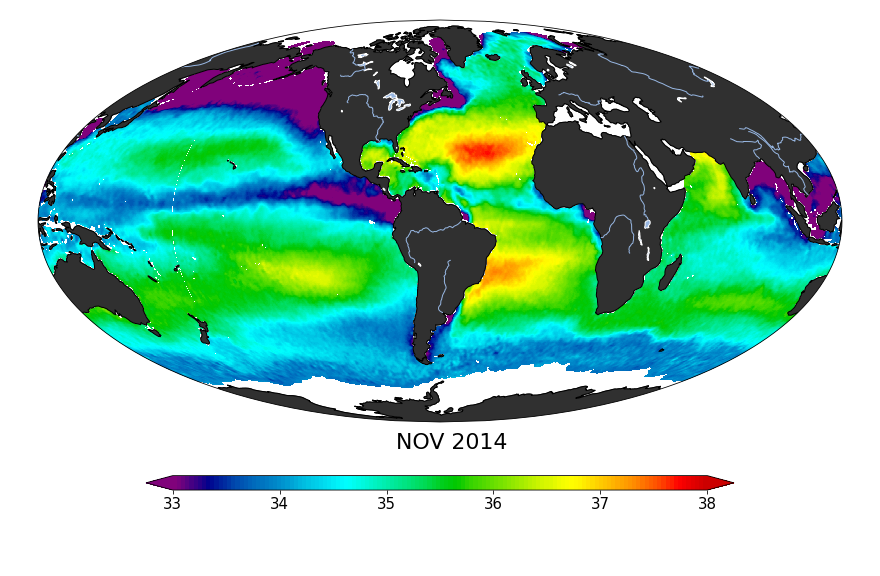 Sea surface salinity, November 2014