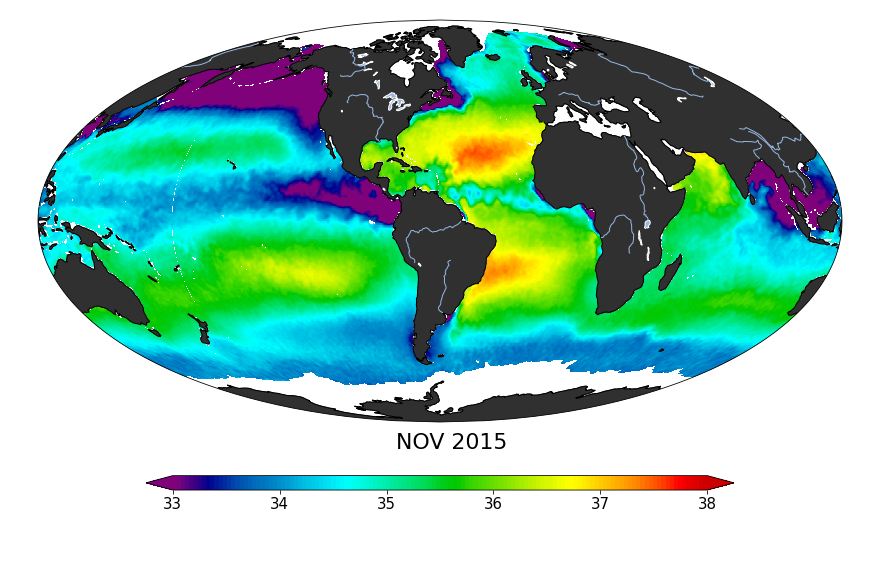 Sea surface salinity, November 2015