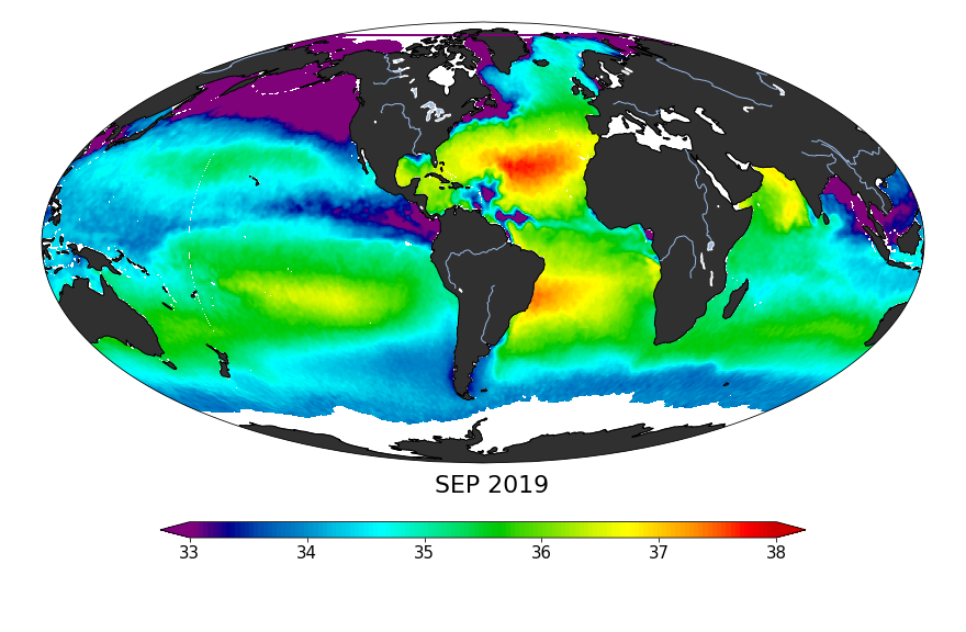 Sea surface salinity, September 2019