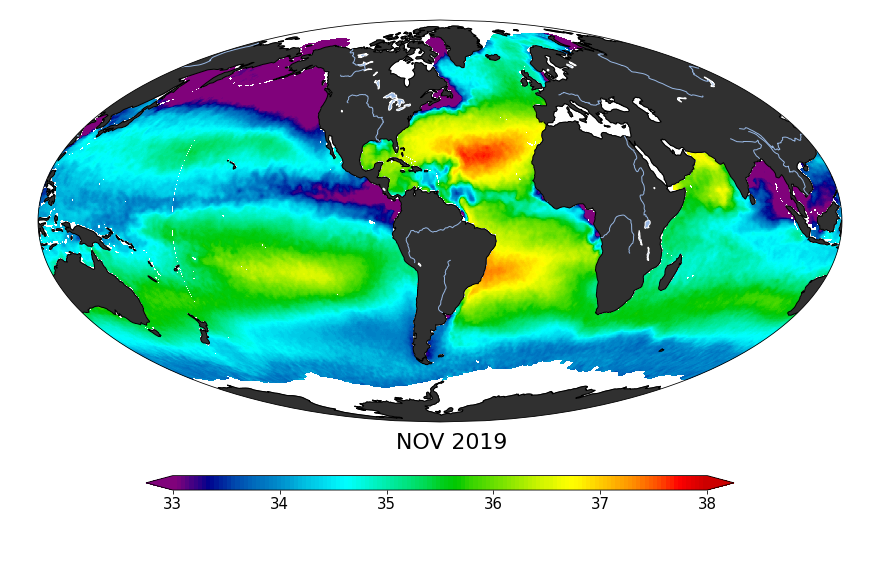 Sea surface salinity, November 2019