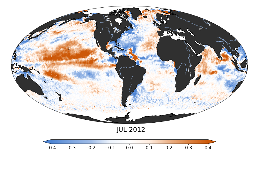 Sea surface salinity, July 2012