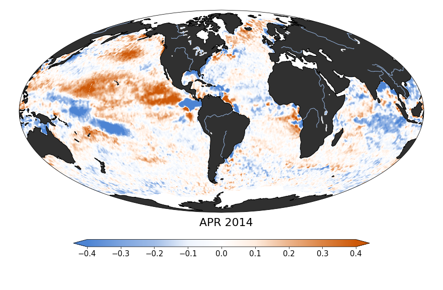 Sea surface salinity, April 2014