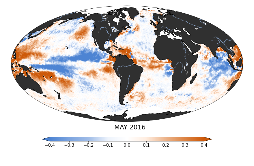 Sea surface salinity, May 2016