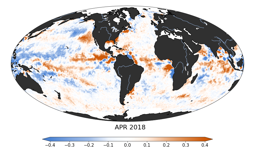 Sea surface salinity, April 2018