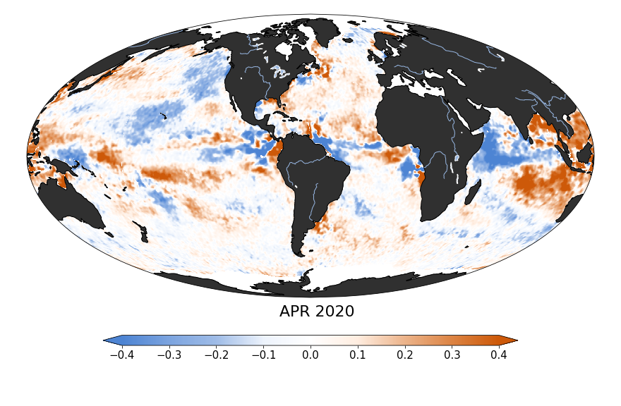 Sea surface salinity, April 2020