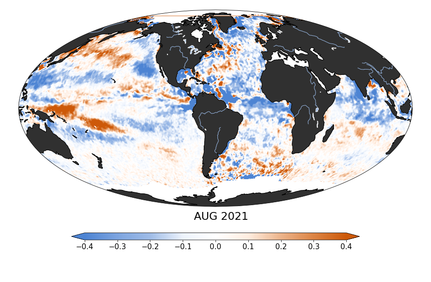 Sea surface salinity, August 2021