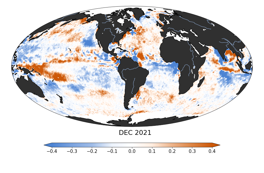 Sea surface salinity anomaly, December 2021