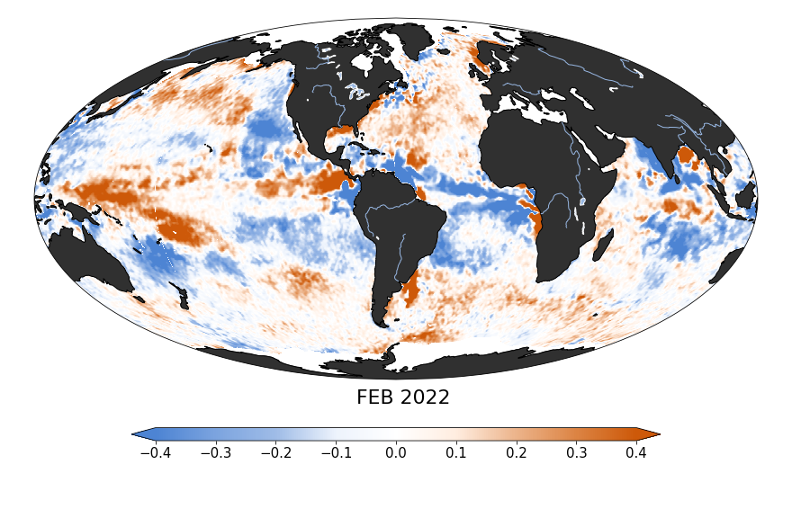 Sea surface salinity anomaly, February 2022