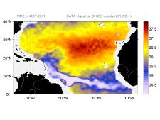 Sea surface salinity, October 4, 2011