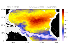Sea surface salinity, October 11, 2011