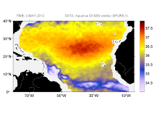 Sea surface salinity, May 2, 2012