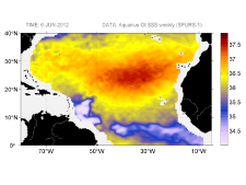 Sea surface salinity, June 6, 2012