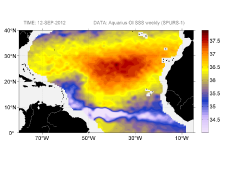 Sea surface salinity, September 12, 2012