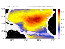 Sea surface salinity, September 19, 2012