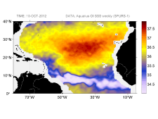 Sea surface salinity, October 10, 2012