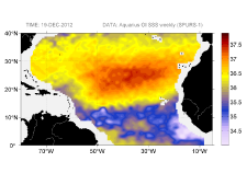 Sea surface salinity, December 19, 2012