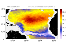 Sea surface salinity, September 20, 2013