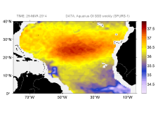 Sea surface salinity, March 29, 2014