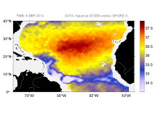 Sea surface salinity, September 6, 2014