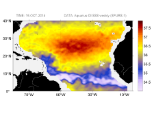 Sea surface salinity, October 18, 2014