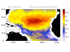 Sea surface salinity, December 13, 2014