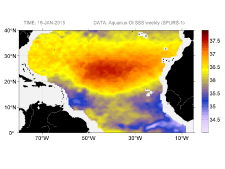 Sea surface salinity, January 18, 2015