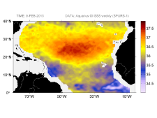 Sea surface salinity, February 8, 2015
