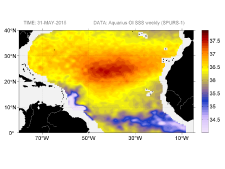 Sea surface salinity, May 31, 2015