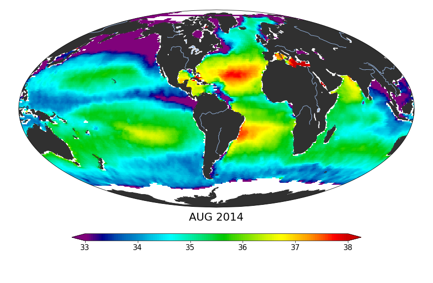 Global Sea surface salinity, August 2014