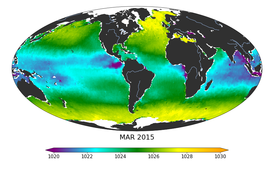 Global Sea surface density, March 2015