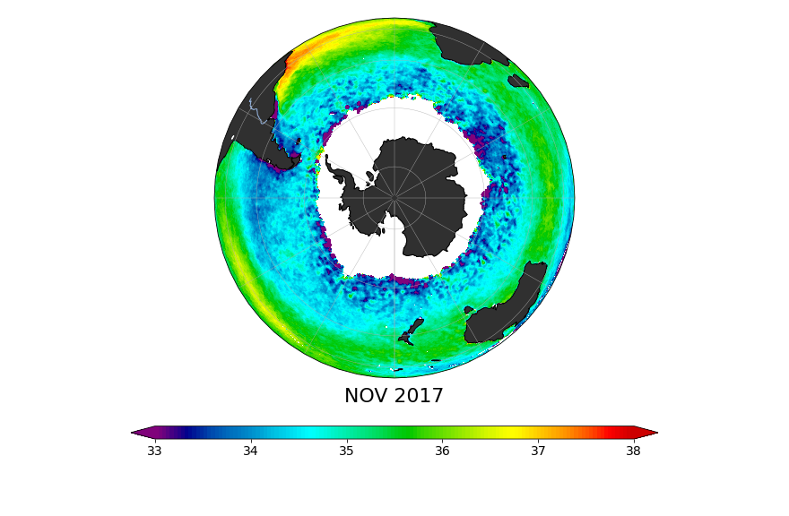 Sea surface salinity, November 2017