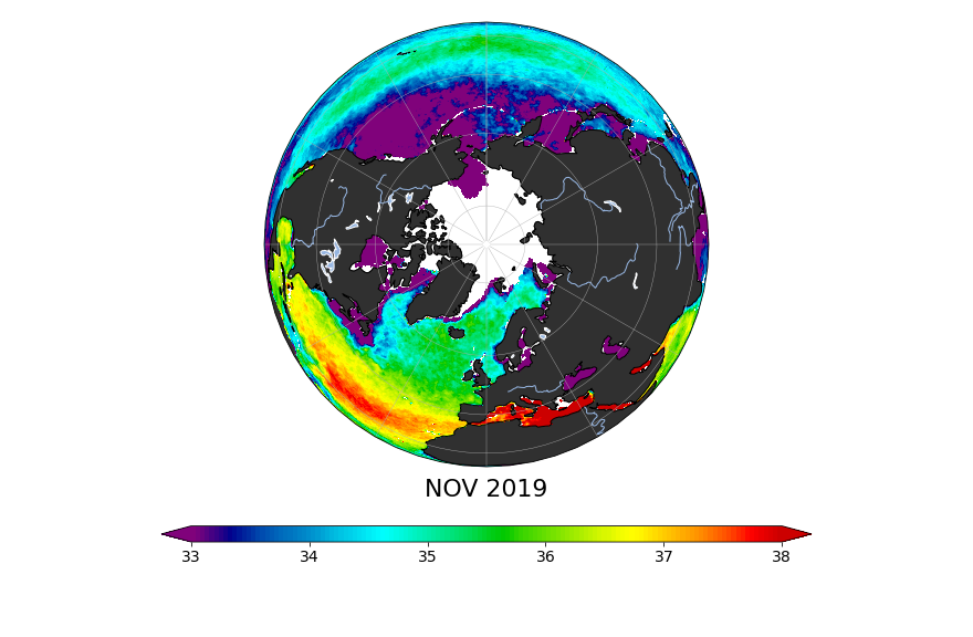 Sea surface salinity, November 2019
