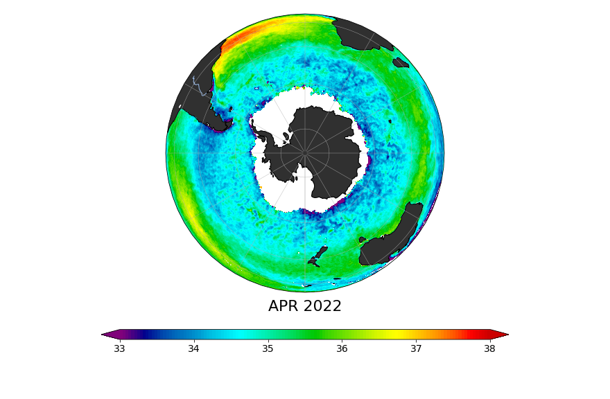 Sea Surface Salinity, April 2022