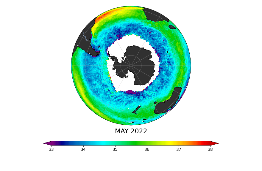 Sea Surface Salinity, May 2022