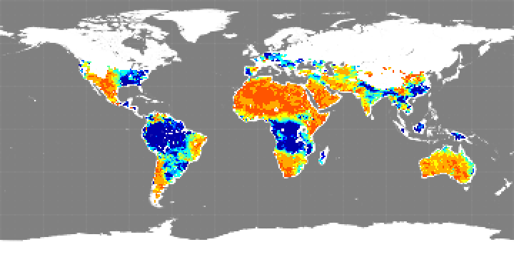 Monthly composite map of soil moisture, February 2013.