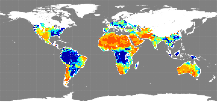 Monthly composite map of soil moisture, December 2014.