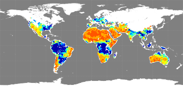 Monthly composite map of soil moisture, January 2015.