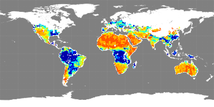 Monthly composite map of soil moisture, February 2015.