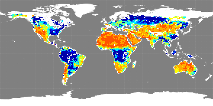 Monthly composite map of soil moisture, April 2015.