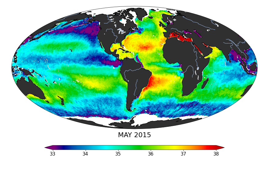 Sea Surface Salinity, May 2015