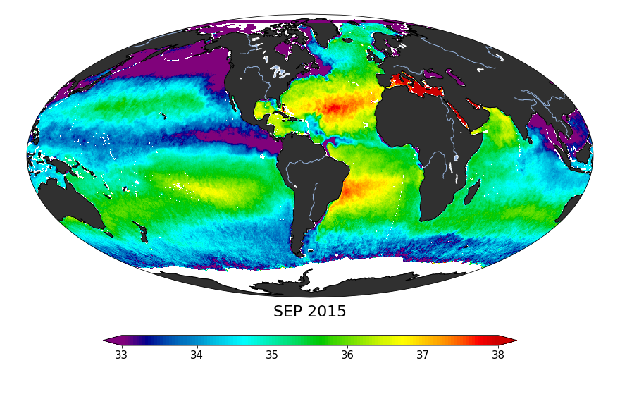 Sea Surface Salinity, September 2015