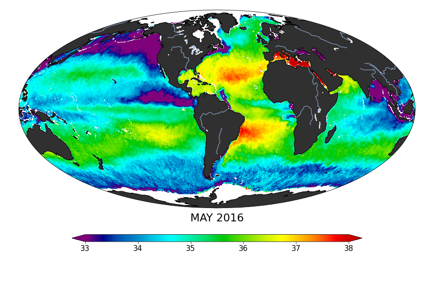 Sea Surface Salinity, May 2016