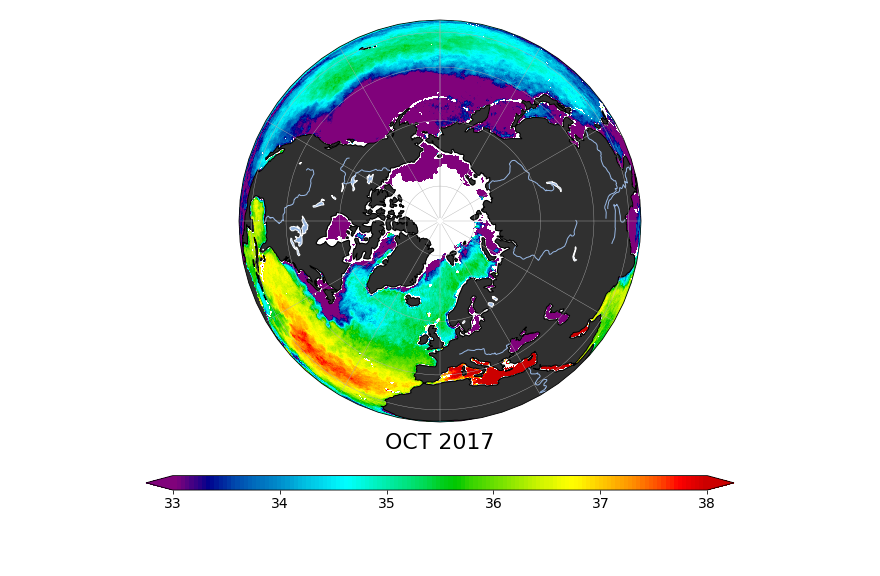 Sea Surface Salinity, October 2017